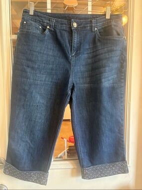 Christopher & Banks Dark Blue Cropped Jeans with Patterned Cuff
